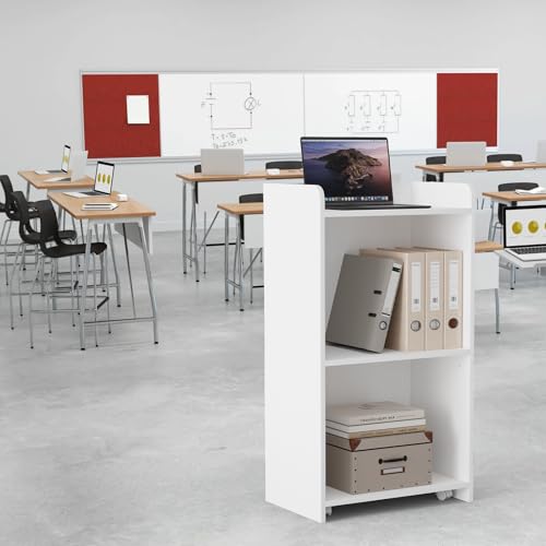 aboxoo Podium Stand - Portable Podium Stand with 4 Rolling Wheels, Pulpits for Churches with Adjustable Shelf, Hostess Stand, Mobile Teacher lecterns & podiums for Church, Classroom, Office (White)