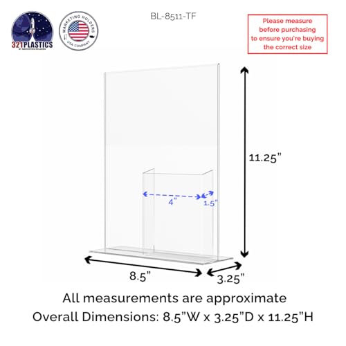 10 Pack Sign Holder for 8.5" x 11" Signs Countertop Display and 4" Wide Brochure Holder for Graphic Images in Offices and Stores Clear Acrylic T Shaped Double Sided Bottom Load by Marketing Holders