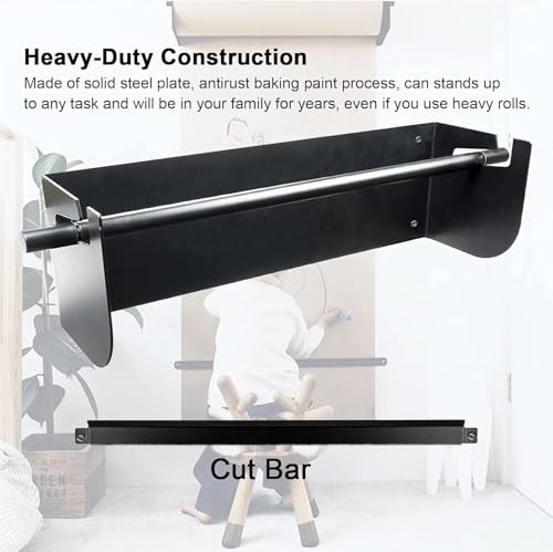 ERoomQ Kraft Paper roll Kraft Paper Dispenser Wall-Mounted, Black to-Do Lists Paper Roll Cutter (Black 37cm/14.5in)