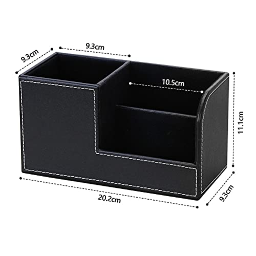 AFPSDLFJDLS PU Leather Desk Organizer Pencil Pen Holder Caddy Storage Box With 3 Compartments For Home Office School Supplies(D)