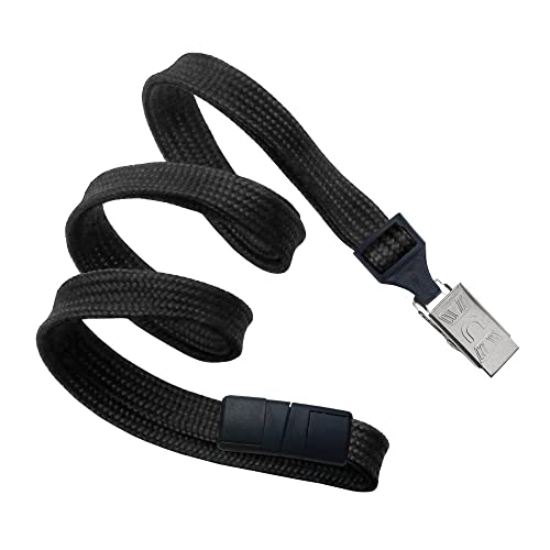 ID Zone Black Flat Braid, Break-Away, Bulldog Clip, 3/8" Wide (500 pack) (2137-6001)