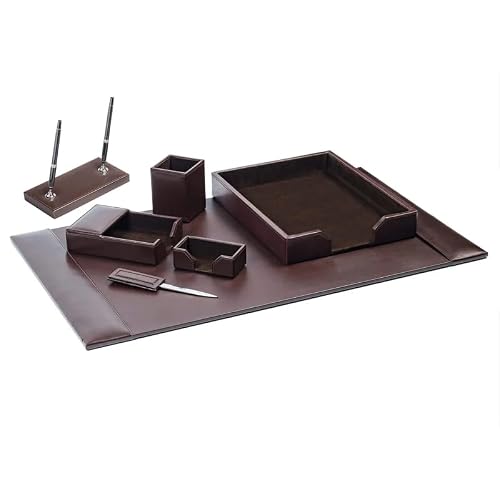 Dacasso Dark Brown Bonded Leather Luxury 7-Piece Desk Set - Blotter Pad & Desk Organization Essentials - Executive Decor and Surface Protector