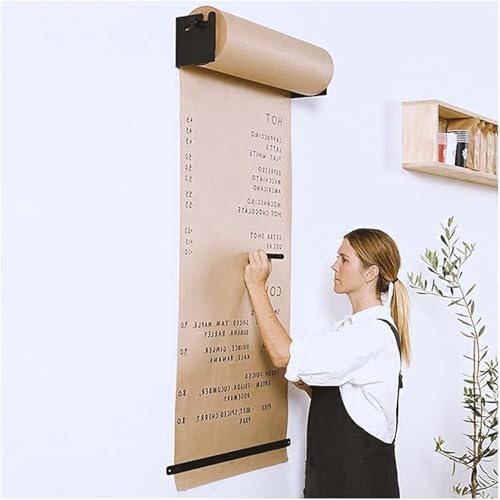 LNNW Kraft Paper Dispenser Wall Mounted Kraft Paper Dispenser & Cutter, 50 Meter Long Butcher Paper Roll, for Cafe Menu Notes/Kitchen Wall Decor Decorative Message Boards for Wall(Steel Frame Wide-37c