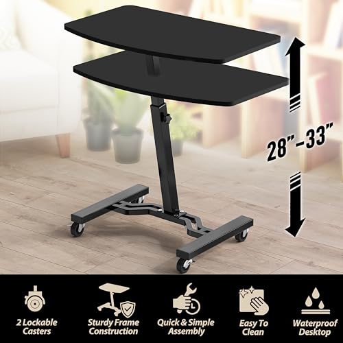 SHW Mobile Height Adjustable Laptop Rolling Cart w/Lockable Wheels, Black