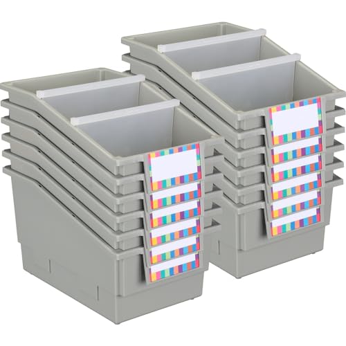 Really Good Stuff Pebble Chapter Book Library Bins with Dividers, 12-Pack