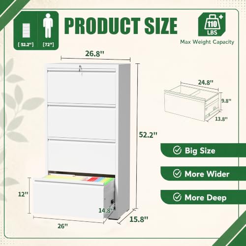 auruge 4-Drawer Lockable Side-Opening File Cabinet for Home & Office