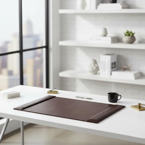 Dacasso Bonded Pad with Side Rails Luxury Leather Desk Blotter for Writing, 30 x 18 (Dark Brown)