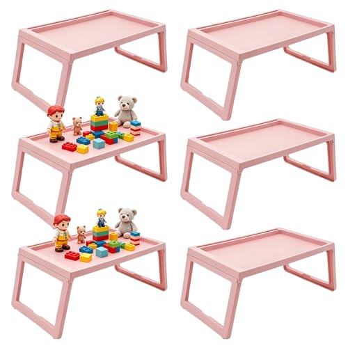 6 Pack Folding Bed Tray Table, Pink Breakfast in Bed Tray with Legs, Plastic Eating Lap Trays, Laptop Desk with Tablet Phone Slots for Beds Sofas Picnics, Pink
