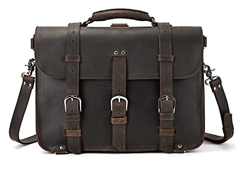 TaoshuNLy Crazy Horse Leather Messenger Shoulder Bag 13inch Laptop Briefcase Computer Handbag Bussiness Crossbody Bag(Dark Brown)