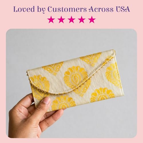 LoveNspire Brocade Fabric Money Envelopes (8 x 4 Inch) Decorative Floral Pattern Shagun Lifafa for Indian Wedding, Birthday | Cash Gift Holder & Home Savings Organizer Blue/Pack of 10