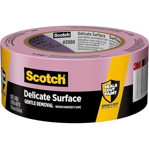 Scotch Delicate Surfaces Painters Tape, 1.88 in x 60 yd, Damage-Free Painting Prep, Protect Delicate Surfaces, UV Resistant, Solvent-Free Adhesive, Indoor Masking Tape, 1 Roll (2080-48EC)(Pack of 12)