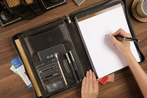 Leather Portfolio for 12.9 inch iPad Pro (2018/2020/2021/2022), Leather Portfolio with Ipad Holder for Letter Size Notepad, Personalized Padfolio for Men (Grey, Non-Custom)