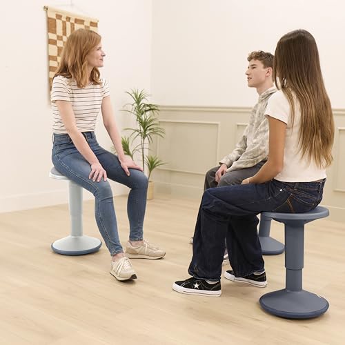 Back2School Express Adjustable Height Wobble Stool, Active Seating Chair with Padded Cushion, Ergonomic Flexible Desk Stool for Teens and Adults, Light Grey