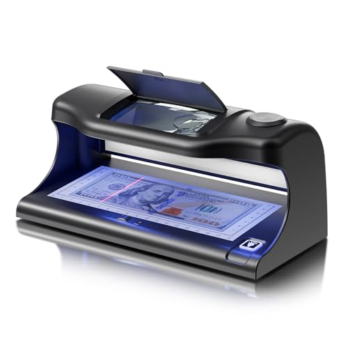 Aneken AL-18 Counterfeit Bill Detector with Dual LED UV Light, 4 Easy Tests of Security Strip, Watermark, Ink, Magnifying, Counterfeit Money Detector Machine, Money Checker of All Currency & Cards