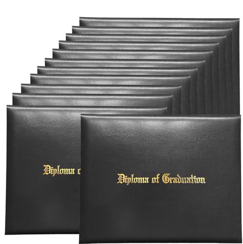 MyGradDay 12 Packs Imprinted Diploma Cover 8.5x11 Diploma Holder Graduation Certificate Cover Smooth Leather Letter Size Black