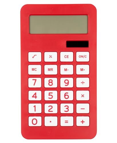 JAM PAPER Desktop Calculator - 10 Digit LCD Display - 3 3/4 x 6 3/4 Inches - Red - Bulk 10/Pack