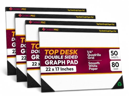CADMUSPRO Large Graph Paper Pad 22x17 in, 4 Pack, 200 Sheets, 1/4 in Grid