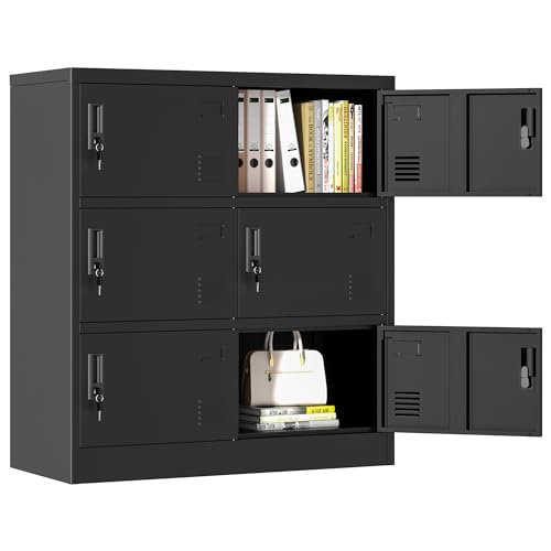 Yukimo 6 Doors Metal Lockers for Employees, Steel Storage Locker with Lock and Card Slot, Employee Lockers for Home, Office, School, Gym, Require Assembly(Black)