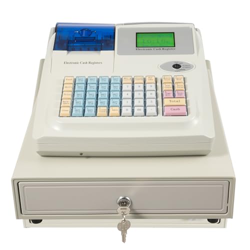 48 Keys Cash Registers, Flat Keyboard with Drawer Box 8-Digital LED, POS Cash Machine Flat Keyboard for Catering Supermarkets Clothing Stores Hamburger Stores