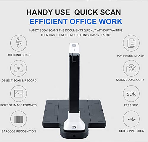 Document Camera Scanner, BK50 Portable 10 Mega Pixel High Definition Book Scanner Capture Format A4 Document Camera for File Recognition Scanner