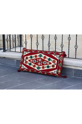 Back Support Cushion Pillow for Oriental Corner Seating - Yörük Red Model - 15.7 x 35.4 x 4.7 inches - Soft Cotton Polyester Blend with Included Sponge for Extra Comfort - Red