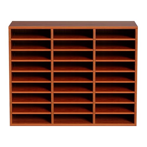 VEVOR 27 Compartments Wood Literature Organizer, Adjustable Shelves, Medium Density Fiberboard Mail Center, Office Home School Storage for Files, Documents, Papers, Magazines, Brown