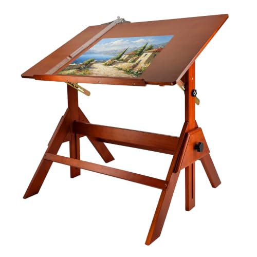 Stuelloaf Walnut Solid Wood Adjustable Drafting Table, Art Drawing Desk