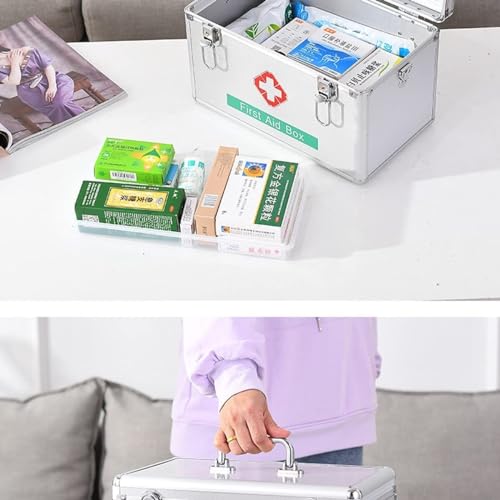 ZIJINGM Portable First Aid Kit,Camping Emergency Kit,Contain Removable Tray Multi-Functional Family Emergency Kit Box with Handle (Size : 10in)