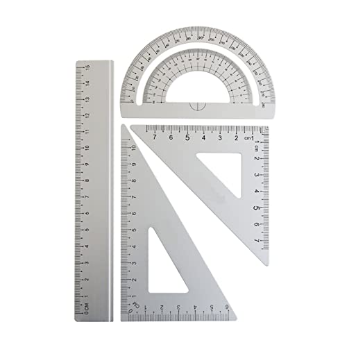 Angle Protractor,4 in 1 Metal Ruler Aluminum Alloy Angle Ruler Protractor Triangle Multifunctional Measuring Tools Set Square Goniometer