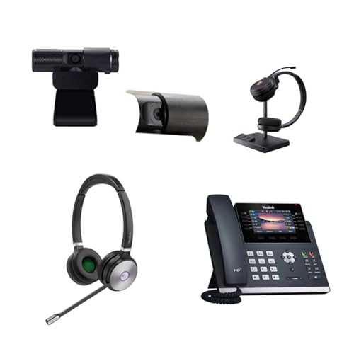 Yealink SIP-T46U IP Corded 4.3-Inch Color Display Phone Bundle with WH62 Dual Wireless Bluetooth Over Ear Headset, Cam 313 2MP Webcam for Office