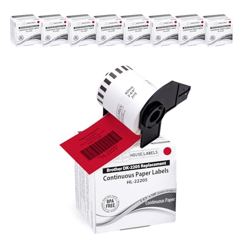 HouseLabels Compatible with Brother DK-2205, Red, 2-4/9" x 100'