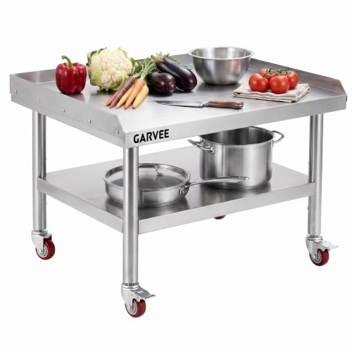 Garvee 36x28 Inch Stainless Steel Grill Table Prep Station with Wheels