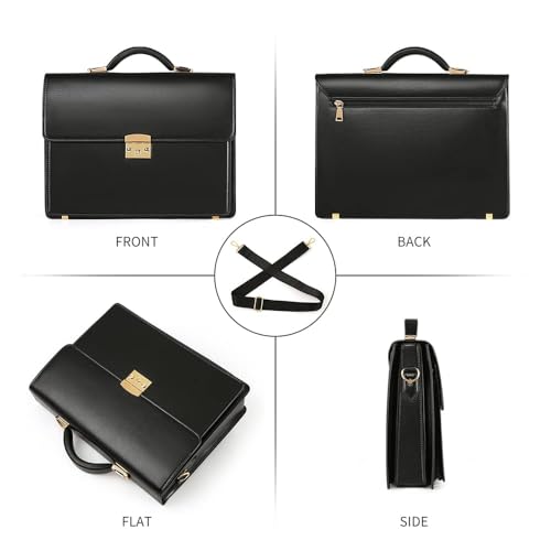 Briefcases for Men Business Mens Leather Briefcase Locking Black Laptop Messenger Bag Lawyer Hard Case