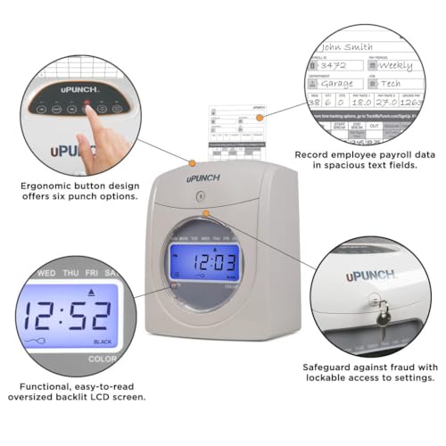 uPunch JC2500 Calculating Time Clock Bundle for Small Business: Auto Align Employee Time Tracking System with 100 Time Cards, Ribbon, and Keys