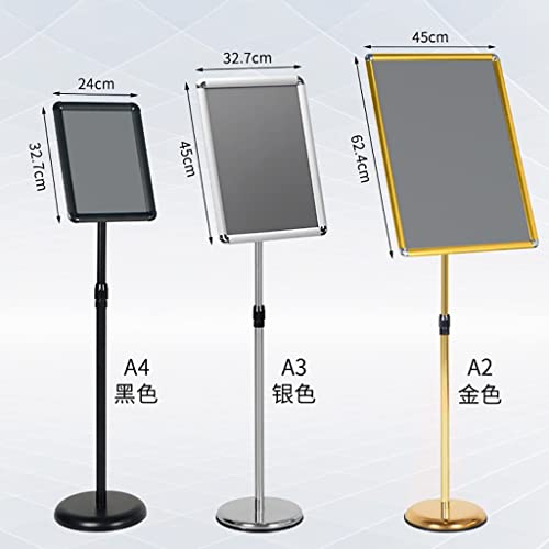 JDXQBLD Metal Sign Stand Menu Stand for Display,Adjustable Floor Standing Sign Holder,Pedestal Heavy Duty Poster Stand with Round Base,Business & Store Sign Holder，Gold A2