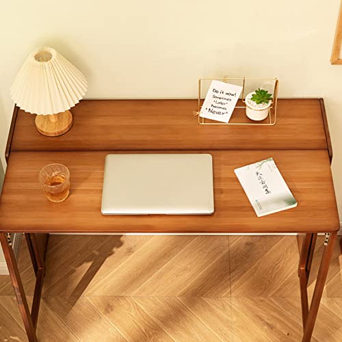 ALEEIK Modern Folding Computer Desk, Walnut Bamboo, 31 Inch, Space Saving, 1 Shelf