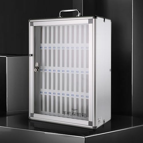 Classroom Office Cell Phone Locker Cabinet,12/24/36/48/60 Slot Aluminum Alloy Clear Pocket Chart Cell Phones Storage Cabinet,Wall-Mounted Mobile Phone Safe Deposit Box with Safety Lock & Handle