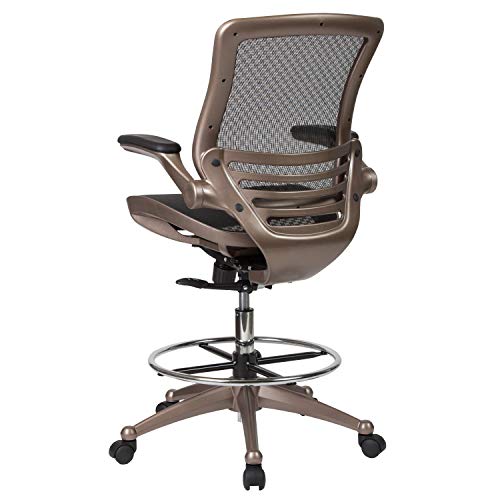 BizChair Mid-Back Transparent Black Mesh Drafting Chair with Melrose Gold Frame and Flip-Up Arms