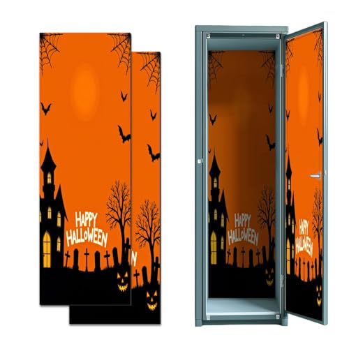 CEREJYPUZ 2 Pcs Locker Magnetic Wallpaper Halloween Hanging Wall Art Decorative Wood Sign Decor 12" x 36" Wall Magnetic Sticker Removable Locker Accessories Decor Easy Install for Office School