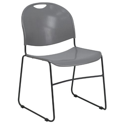 Flash Furniture HERCULES Series 880 lb. Capacity Gray Ultra-Compact Stack Chair with Black Powder Coated Frame