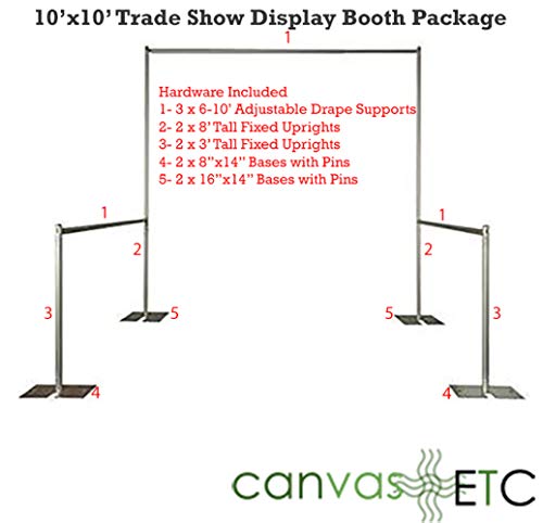Pipe and Drape Trade Show Display Booth Package (1) 10 ft. x 10 ft. - Snow White Banjo CanvasETC - Uprights, Drape Supports, Bases, and Drapes