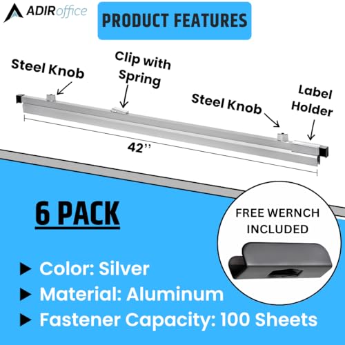 Adir Blueprint Clamp 42 Inches - Blueprint Clips, Blueprint Binding Strips, Architectural Blueprint Binders for Blue Print Organizers, Poster, Maps & Construction Plan Holder (Pack of 6)