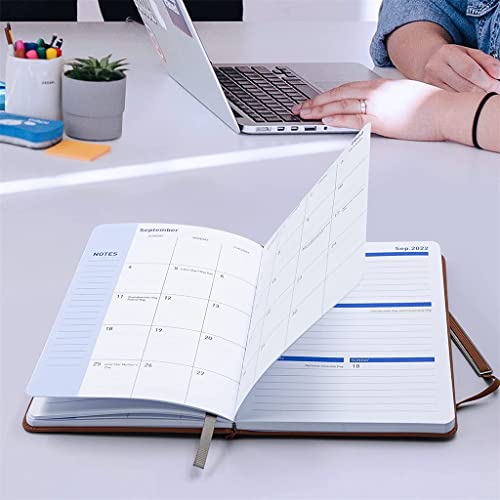 QERTYHKK A5 Size 2022-2023 Planner Academic Weekly & Monthly Tabs, Leather Cover,Month Label,Thick Paper,Pencil String