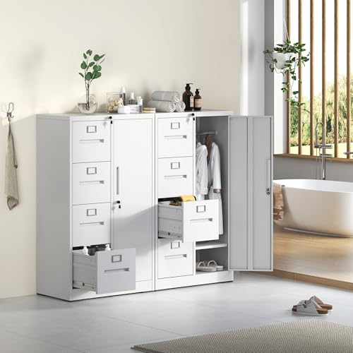 EKJ 4 Drawer Filing Cabinet with Lock, Metal Storage Locker Cabinets for Home Office, File Cabinet for Hanging File Folders Letter/Legal/A4/F4 Size Documents, Assembly Required