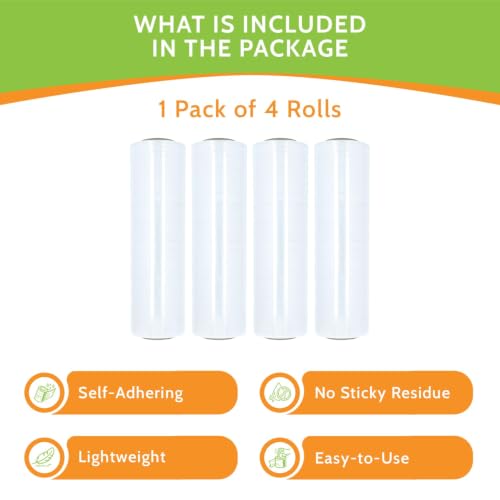PSBM Cast Hand Stretch Wrap Plastic Shrink Film 12" x 1500' 80 GA 4 Rolls