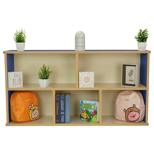 FDP Laminate 5-Compartment Storage Cabinet 24 inch Height Organize Books, Toys, Games, Art Supplies, Durable, Sturdy Furniture for Home, Daycare, Preschool, Classroom - Almond/Blue, 13886-ALBL