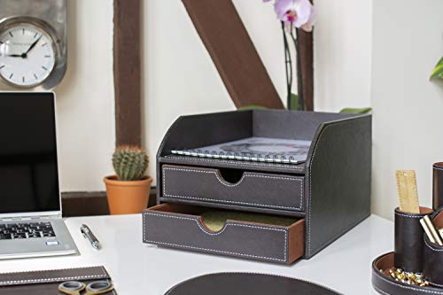 OSCO Faux Leather 2 Tier Sorter with Letter Tray - Brown