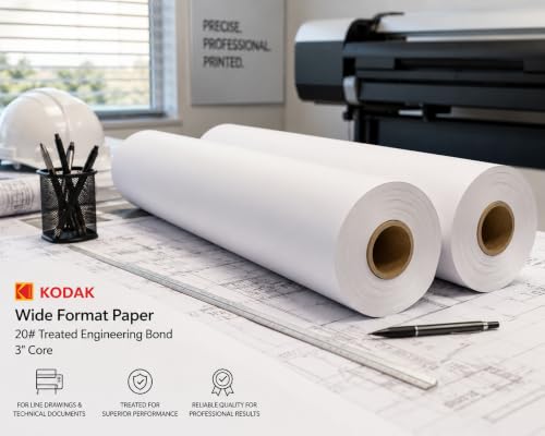 KODAK Wide Format Paper 24 x 500 FT 20# Treated Engineering Bond, 3" Core, 2 Rolls/Ctn