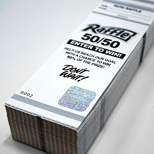 50/50 Raffle Tickets - Fast & Affordable Event Tickets by MyZone Printing (Silver, 1000)