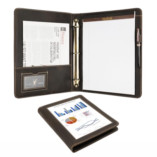 Genuine Leather Presentation View Binder, Leather ProView Binder 3 Ring for Men, Business Portfolio Notepad for Women